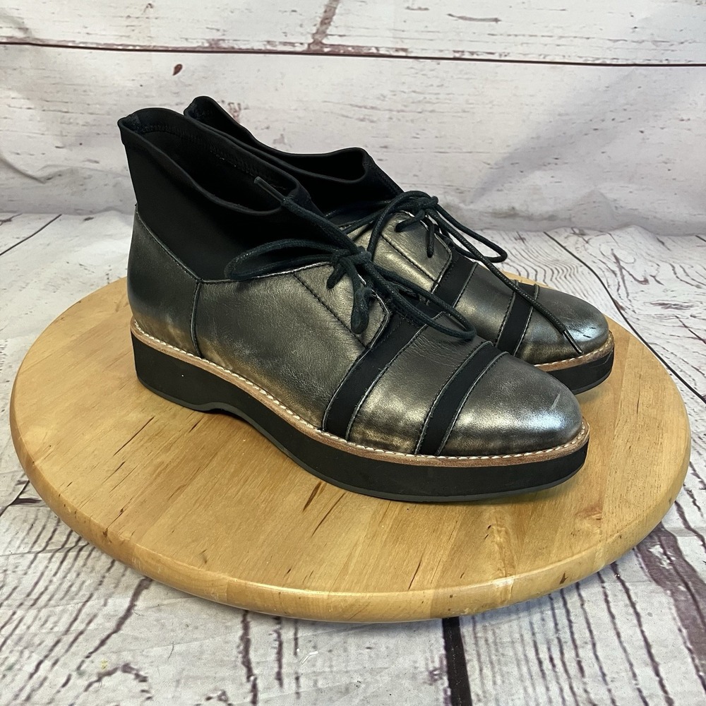 Antelope Boots Womens‎ Size 37 6-6.5 Classic Black Wedge Silver Lace Up